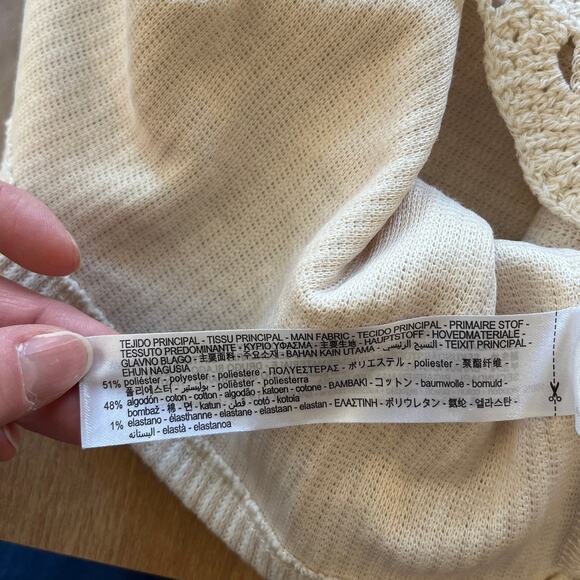 Zara Crochet Ribbed Knit Long Sleeve Top Size M Cream Cottagecore Boho NWT - Picture 4 of 8